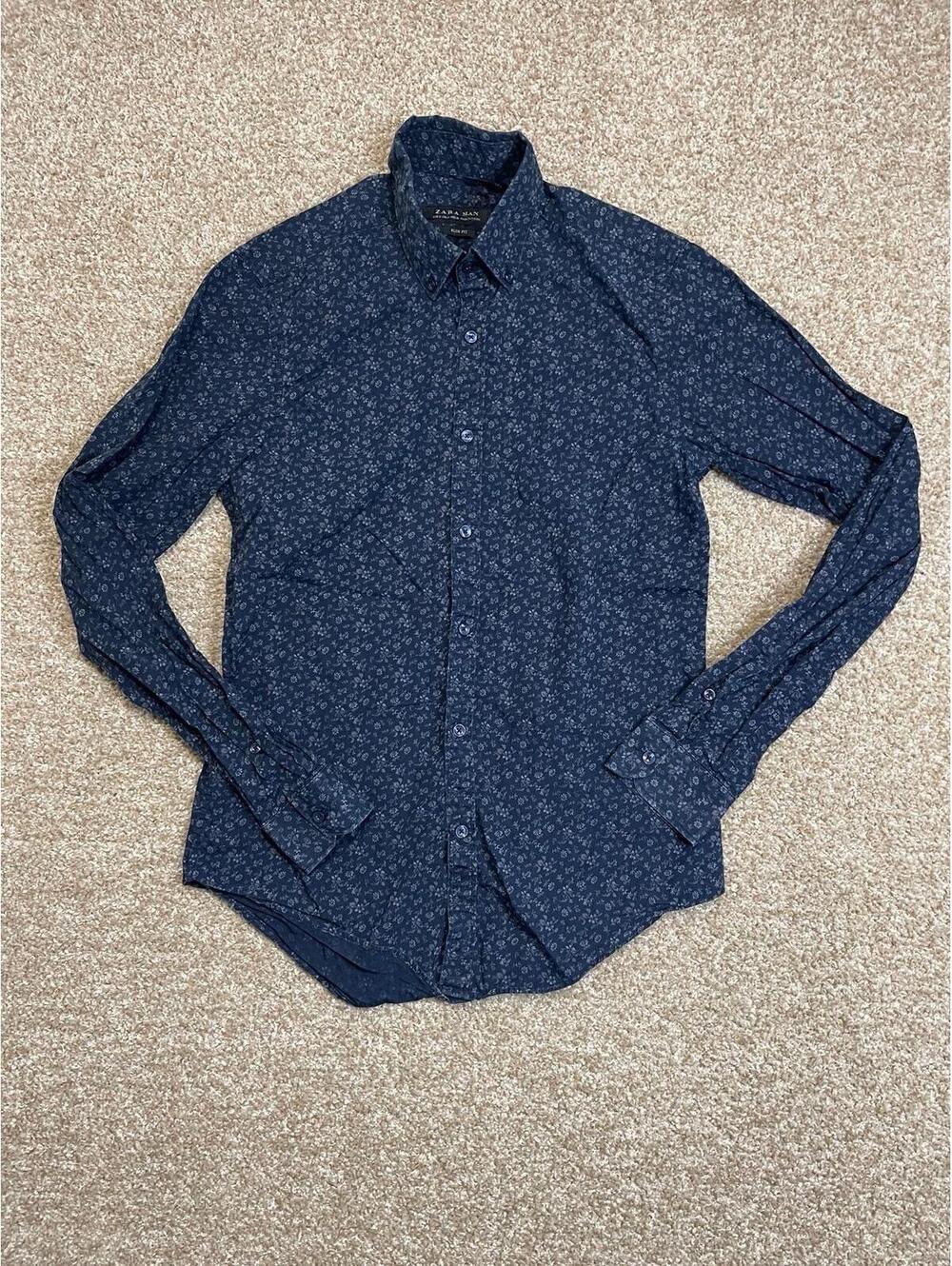 ZARA MAN Shirt Small Blue Slim Fit Button Up Long Sleeve Collared